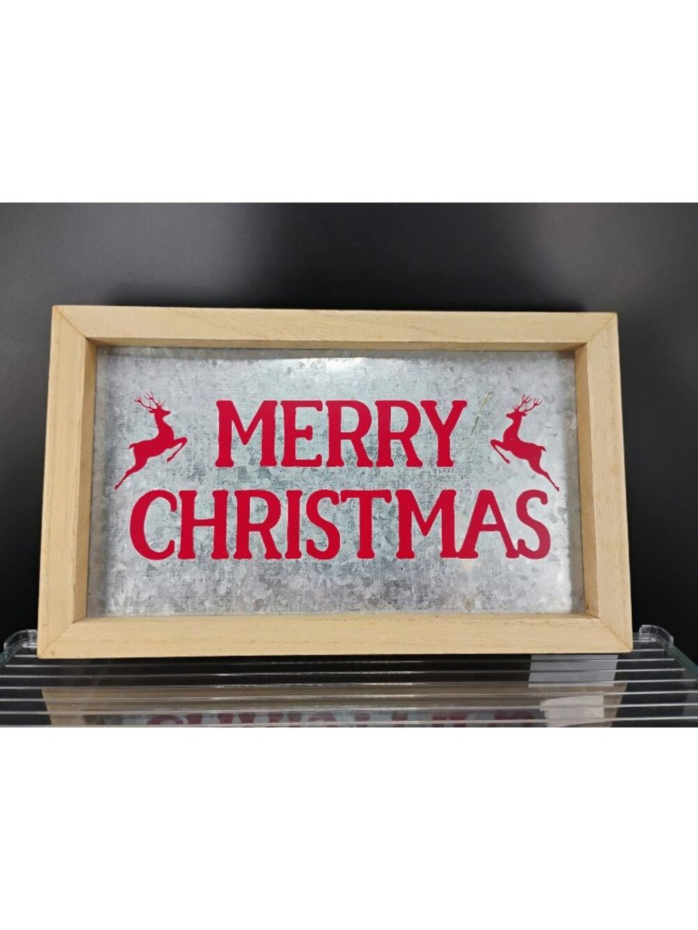 Merry Christmas Rustic Wall Decor Hanging Sign With Reindeer Accent